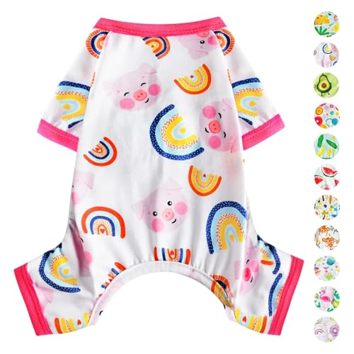 Hunde-Schlafanzug für Frühling und Sommer, Hundekleidung für kleine Hunde, Mädchen – Jungen – mittelgroße Hunde, weiche, dehnbare Welpenkleidung, Jammies-Outfit (Schweinerosa, XX-Large) von PinkBow