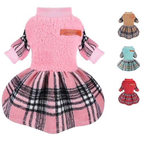 Hundepullover für kleine Hunde und Mädchen, Winter-Welpenkleid, Fleece, warme Haustierkleidung, Outfit, rosa, für kaltes Wetter, Hundemantel, Katzenrock, Bekleidung für Chihuahua, Yorkie, Teetasse von PinkBow