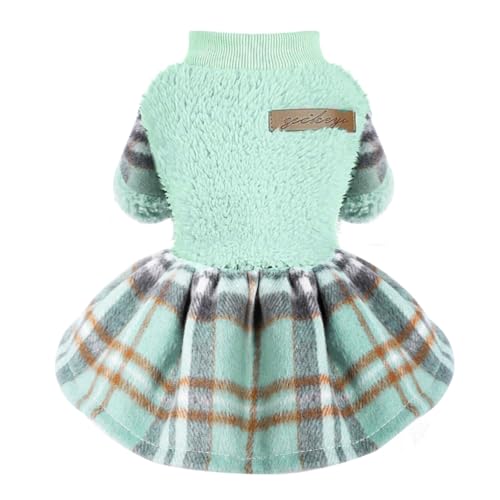 Hundepullover für kleine Hunde und Mädchen, Herbst-Welpenkleid, Fleece, warme Haustierkleidung, Outfit für kaltes Wetter, Hundemantel, Katzenrock, Bekleidung für Chihuahua, Yorkie, Teetasse, Grün, von PinkBow