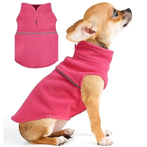 Kleiner Hundepullover – Fleece-Weste, Hundepullover mit Loch für die Leine, warmer Pullover, Fleece, Hundejacke, Hemden, kleine Hundepullover, Winter, Hundekleidung für kleine Hunde, Mädchen, Rosa, M von PinkBow