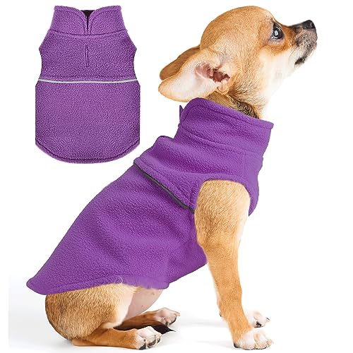 Fleece-Weste mit Loch für die Leine – warmer Hunde- und Katzenpullover für kleine Haustiere – Lila von PinkBow