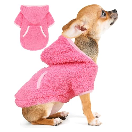 XXS Hundepullover Winter Hundepullover für kleine Hunde Mädchen, Fleece Hund Hoodie für kleine Hunde, Warme Welpenpullover für Chihuahua Teetasse Yorkie Weiches Dehnbares Haustier-Outfit, Rosa von PinkBow