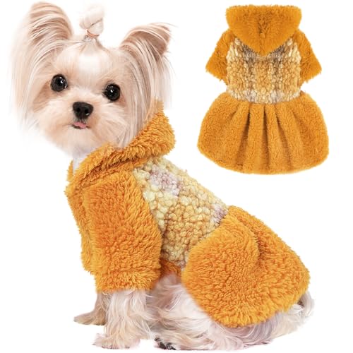 Halloween Hund Pullover Kleid Kleine Hund Pullover Winter Hund Pullover für kleine Hunde Plaid Hund Hoodie Kleid Flauschige Warme Haustier Hundekleidung für Thanksgiving Weihnachten Halloween Kostüme von PinkTie