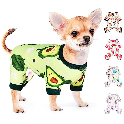 Haustierkleidung, Welpen-Kleidung für kleine Hunde, Jungen und Mädchen, weicher Stretch-Hunde-Pyjama, Hunde-Overall, niedliches Avocado-Muster, Hunde-Outfits, Einteiler für Chihuahua, Yorkshire, von PinkTie