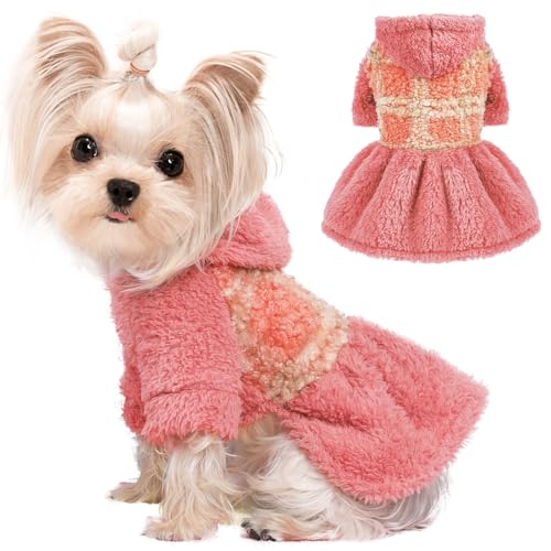 Pinkes Hundekleid und -mantel – Mädchen-Kapuzenpullover für kleine Hunde – Winterurlaub und Valentinstag (Dunkelrosa, Größe S) von PinkTie