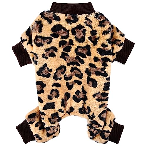 Hunde-Overall mit Leopardenmuster, Winter-Fleece, Welpenkleidung für kleine Hunde, Mädchen, Jungen, warmer Schlafanzug für kleine Hunde, für Chihuahua, Yorkie, Shih Tzu, Teetasse, kaltes Wetter, von PinkTie