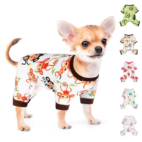 Hunde-Pyjama, Einteiler für Frühling und Sommer, Hundekleidung für mittelgroße Hunde, Jungen und Mädchen, weich, dehnbar, Welpenkleidung, Haustier-Jammies-Outfit (Größe XXL, niedlicher Affe) von PinkTie