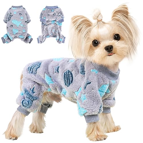 Hunde-Pyjama für kleine Hunde, Mädchen, Jungen, Hundepullover mit reflektierendem Muster, weich, warm, für kleine Hunde, Jumpsuits, niedlich, Plüsch, Haustierkleidung, Hundeoutfits, Welpen, Einteiler von PinkTie