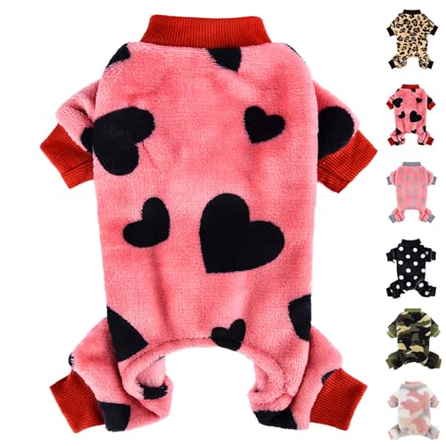 Hundekleidung Hunde-Pyjama für kleine Hunde, Mädchen, Jungen, superweich, warm, kleiner Hundepullover, Pyjama, niedlich, Haustierkleidung, Hundepullover, Jumpsuits, Plüsch, Welpen, Einteiler, Outfits von PinkTie