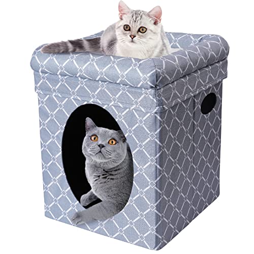 Pinkgarden Faltbares Katzenhaus, Faltbarer Katzenwürfel und Katzenhöhle mit Bett für Hauskatzen, Katzen-Kätzchen-Hocker Condo, 31 cm x 31 cm x 39,8 cm, Gitter von Pinkgarden