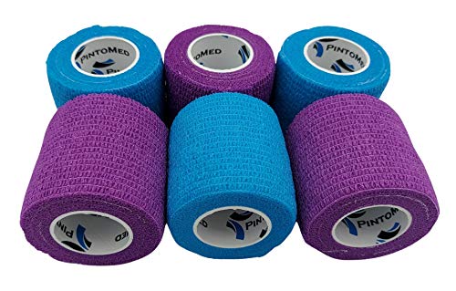 PintoMed Selbstklebender Verband, Gedehnt -3x Lila+3x HellBlau Bandagen Rollen - 5cmx4,5m Haftbandage Verband; Fixierbinde Health Pflaster, Sport Tape; Stück für Handgelenk, Bein, Arm, Vet Wrap von PintoMed