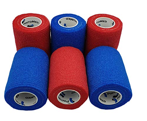 PintoMed Selbstklebender Verband Gedehnt -3X Rot+3X Blau Bandagen Rollen - 7,5cmx4,5m Haftbandage Verband Fixierbinde selbsthaftend Health Pflaster Sport Tape Stück für Handgelenk Bein Arm Vet Wrap von PintoMed