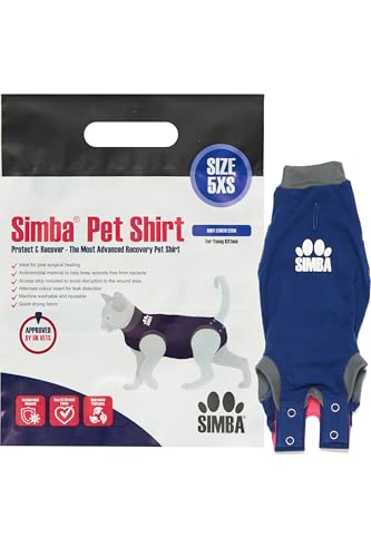 SIMBA Haustier-Shirts, Katzen-Genesungsanzug, 5XS, antimikrobielles Material, Leckerkennungseinsatz, maschinenwaschbar und schnell trocknend von Pioneer Veterinary Products