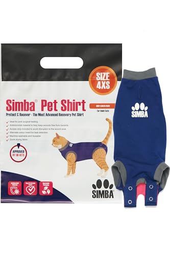 SIMBA Haustier-Shirts, Katzen-Genesungsanzug, Größe 4XS, antimikrobielles Material, Leckerkennungseinsatz, maschinenwaschbar und schnell trocknend von Pioneer Veterinary Products