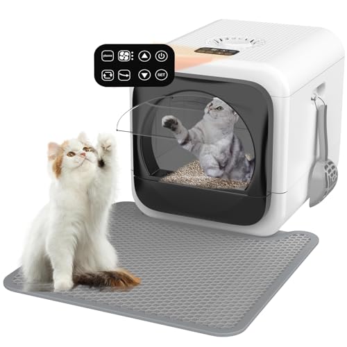 Smart Cat Katzentoilette, 3-Gang-Kitty-Katzentoilette mit Deckel, elektrische Katzentoilette mit Schaufel, abgedeckte XL-Katzentoilette mit Display, Geruchskontrolle, Katzentoilette mit Matte, nicht von Pionevox