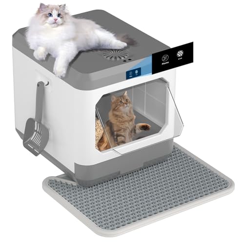 Smart Katzentoilette, XL Große Katzentoilette mit Geruchskontrolle, 3-Gang-abgedeckte Katzentoilette mit Deckel, kein Geruch, elektrische Katzentoilette mit Schaufel, Matte, nicht auslaufende von Pionevox