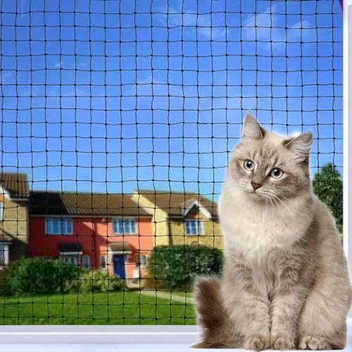 Katze Balkon Netz Katzennetz Balkonschiene Netz Katze PET Balkon Anti Fall Netz Katzenzaun Netze Transparent Nylon Haustier Mesh Zaun Anti Fall Netz für Balkon Fenster Treppen (3,0 x 6,1 m, Schwarz) von Piowet