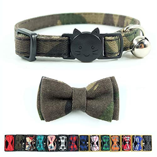 Katzenhalsband, Fliege mit Glöckchen, Schnellverschluss-Schnalle, Sicherheit und Langlebig, für Kätzchen, Kätzchen, Katzen, Breakaway-Halsband (17,3–27,4 cm) (Camouflage 2) von Pipidog