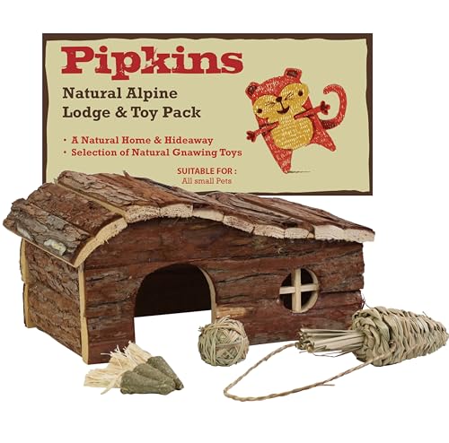 Pipkins Alphine Lodge Kleintierhaus für Kaninchen und Meerschweinchen, Versteck mit Spielzeug, großes Meerschweinchenhaus, Kaninchenhaus und Hamsterheim aus Naturholz von Pipkins