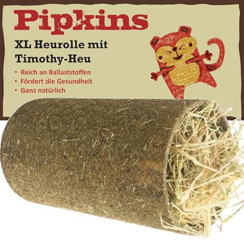 Pipkins XL-Heurolle mit Timothy-Heu-Leckerli für Kleintiere – ideales Kaninchen-Leckerli, Meerschweinchen-Leckerli, Hamster-Leckerli – reich an Proteinen und Ballaststoffen von Pipkins