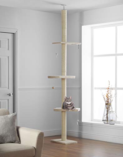 Kratzbaum, 215 cm – 280 cm, vom Boden bis zur Decke | Kratzturm, Pfosten mit Holzregalen von Pippa & Max