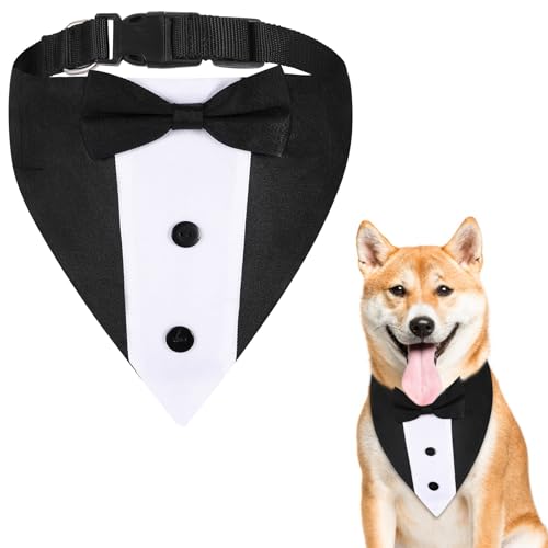 Piriuuo Hunde-Smoking, verstellbarer Hundeanzug, formelles Hochzeitsoutfit für Hunde, Smoking für Hunde, schwarze Fliege, Hundehalsband, formelle Hundekostüme für kleine, mittelgroße und große Hunde, von Piriuuo