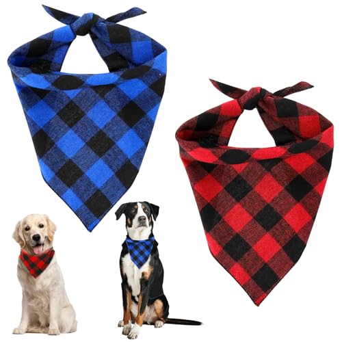 Piriuuo Hundehalstuch für Jungen, Weihnachtstuch, Blau / Schwarz, Büffelkaro, waschbar, verstellbares Lätzchen, Taschentuch, Zubehör für mittelgroße und große Hunde, 2 Stück von Piriuuo