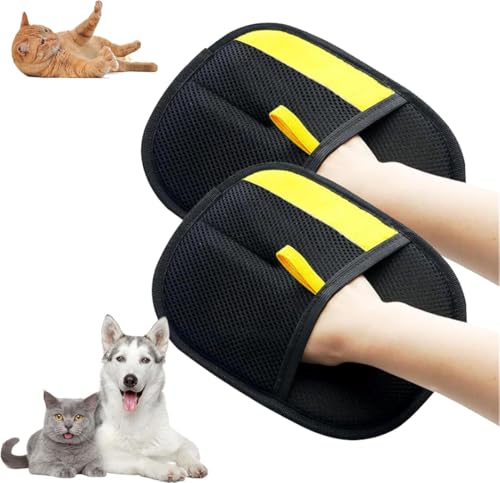 Pisheng Doppelseitige Fellpflege-Handschuhe, Tierhaarentferner-Handschuhe für Hunde und Katzen, Wiederverwendbare Tierhaarentferner-Handschuhe zum Waschen, Enthaaren und Fellpflege (2 Stück) von Pisheng