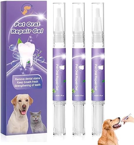 Pisheng Orales Reparaturgel für Haustiere, Pet Oral Restoration Whitening Gel, Bürstenfreies Mundgel für Haustiere, Mundpflegegel für Haustierzähne zur Beseitigung von Mundgeruch (3 Stück) von Pisheng