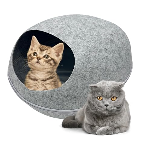 Katzenbett aus Filz mit Kissen Katzenkorb 50x40 Katzenhöhle Katzen Haus Katzenhöle Katzen Bett Spiele Korb Grau von Pisi Bili