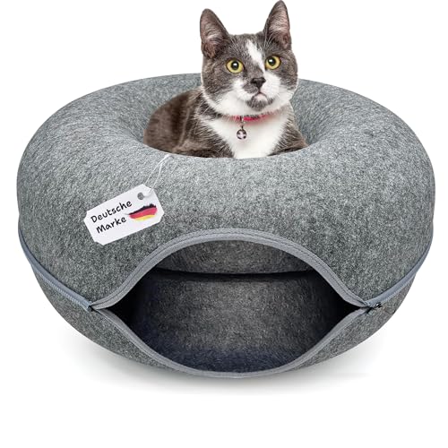 Katzentunnel aus Filz, Katzenbett rund 60x28 Katzenhöhle Tunnel Katzenhöle Anthrazit Katzendonut Katzen Bett Spiele Donut von Pisi Bili