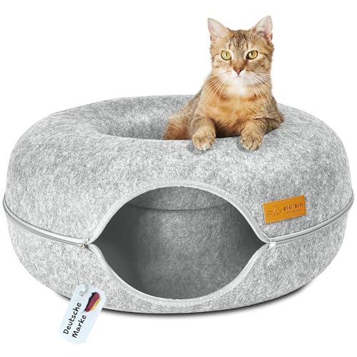 Pisi Bili Katzentunnel aus Filz, Katzenbett rund 60x60x28 Katzenhöhle Tunnel Katzenhöle Grau Katzendonut Katzen Bett Spiele Donut von Pisi Bili