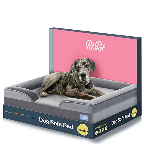 Orthopädisches Sofa-Hundebett – Ultra bequemes Hundebett für große Hunde – atmungsaktives & wasserdichtes Haustierbett – Eischaum-Sofabett mit extra Kopf- und Nackenunterstützung – (XX-Large, Grau) von Pitpet