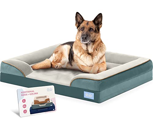 Orthopädisches Sofa Hundebett – Ultra bequemes Hundebett für große Hunde – atmungsaktives & wasserdichtes Haustierbett – Eierschaum-Sofa mit zusätzlicher Kopf- und Nackenstütze – (XL, Blau & Weiß) von Pitpet