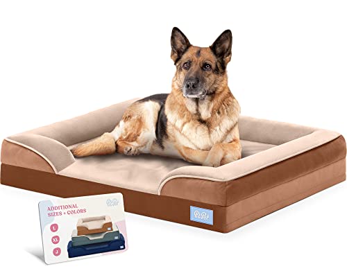 Orthopädisches Sofa Hundebett – Ultra bequemes Hundebett für große Hunde – atmungsaktives & wasserdichtes Haustierbett – Eierschaum-Sofa mit zusätzlicher Kopf- und Nackenstütze – (XL, Braun) von Pitpet