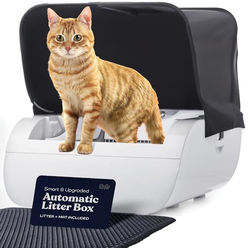 Smart Automatische Katzentoilette, selbstreinigende Katzentoilette mit eingebautem Geruchsvernichter, funktioniert mit klumpendem Katzenstreu (kein teures Nachfüllen), Haube und Katzentoilette, 4,5 kg von Pitpet