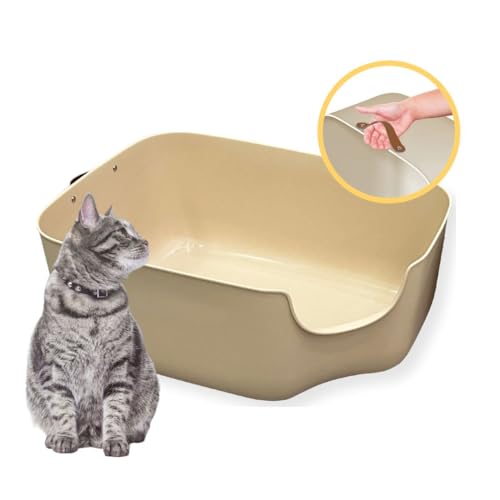 PiuPet® Katzentoilette - Moderne Toilette für Katzen - Katzenklo groß mit hohen Wänden - großes Katzenklo - Offenes Katzenklo (Beige) von PiuPet