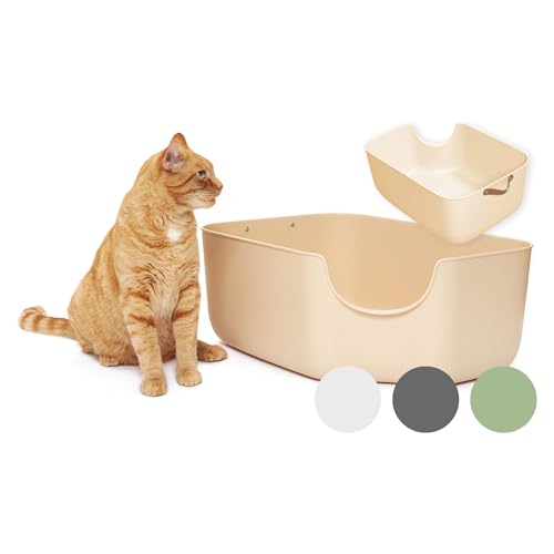 PiuPet® Katzentoilette - Moderne Toilette für Katzen - Katzenklo groß mit hohen Wänden - großes Katzenklo - Offenes Katzenklo | Katzentoiletten | Katzen Klo | Katzenklo Offen (Beige) von PiuPet