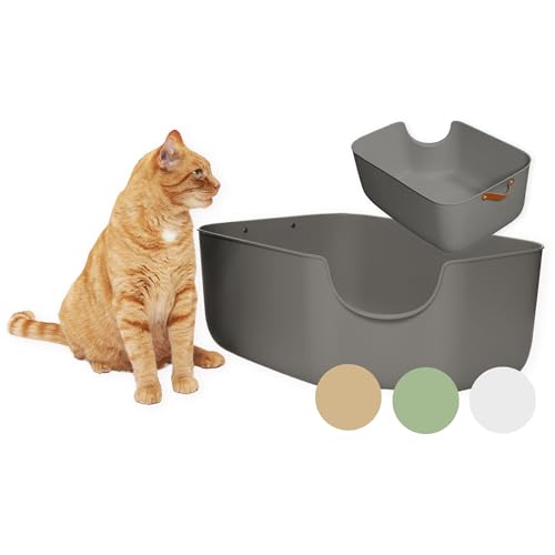 PiuPet® Katzentoilette XXL - Moderne Toilette für Katzen - Katzenklo groß mit hohen Wänden - großes Katzenklo - Offenes Katzenklo | Katzentoiletten | Katzen Klo | Katzenklo XXL (Grau) von PiuPet