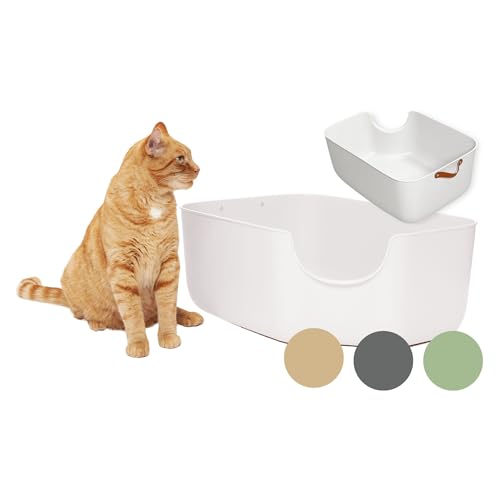 PiuPet® Katzentoilette - Moderne Toilette für Katzen - Katzenklo groß mit hohen Wänden - großes Katzenklo - Offenes Katzenklo | Katzentoiletten | Katzen Klo | Katzenklo Offen (Weiß) von PiuPet