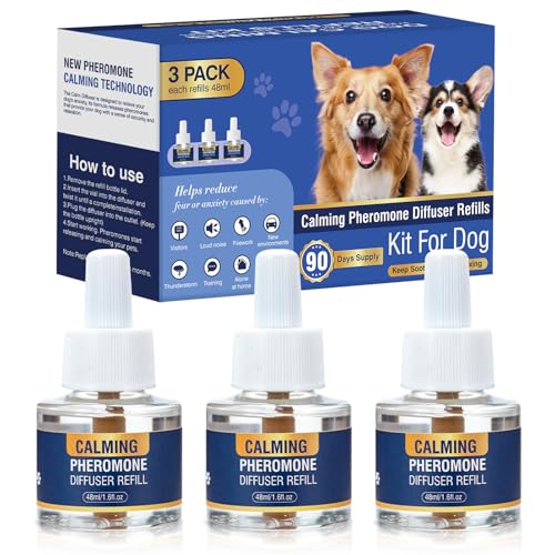 Pheromone Hund Kit Hunde Beruhigungsmittel Dog Calming appeasing Pheromon Beruhigender Antistress Zur Reduktion Von äNgstlichem Verhalten Gewitter Feuerwerk Gebell 3 x 48ml Diffuser NachfüLlflakons von Piuess