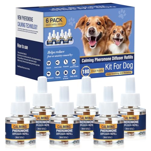 Piuess Pheromone Hund Kit Hunde Beruhigungsmittel Dog Calming Appeasing Pheromon Beruhigender Zur Reduktion Von äNgstlichem Verhalten Feuerwerk Gebell 6 x 48ml Diffuser NachfüLlflakons Geschmacklos von Piuess