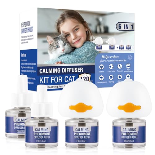 Pheromone Katzen Beruhigung Steckdose 6 In 1 FüR Cat Calming Diffuser Beruhigendes Diffusor-Set Katze Anti Stress Beruhigungsmittel Duftstecker（2 StöPsel + 4 NachfüLlpackungen à 48 Ml） von Piuess