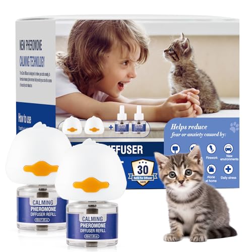 Pheromone Katzen Beruhigung Steckdose FüR Cat Calming Diffuser Beruhigendes Diffusor-Set Katze Anti Stress Beruhigungsmittel Duftstecker Geschmacklos（2 StöPsel + 2 NachfüLlpackungen à 48 Ml） von Piuess