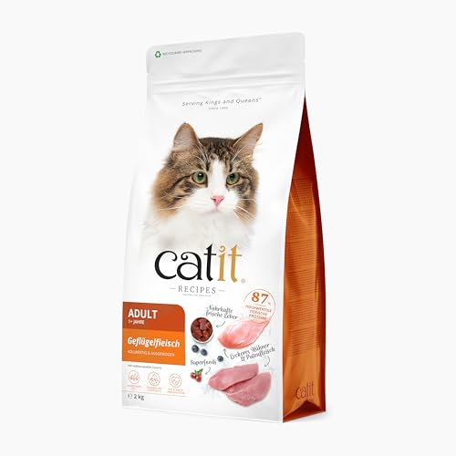 Catit Recipes - Premium Trockenfutter für Katzen - mit Geflügelfleisch, für ausgewachsene Katzen, Alleinfuttermittel, 2kg, hilft Haarballenbildung vorzubeugen von Catit