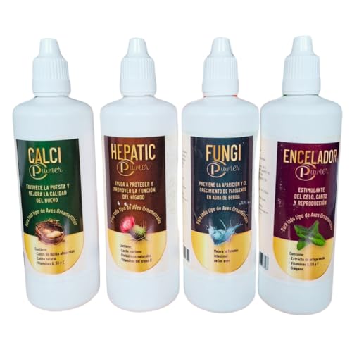 Piumer Vogelpflege-Set | Encelator + Calcium + Hepatico + Fungizid | 4 x 125 ml von Piumer