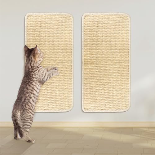 2-teilige Kratzmatte Katze, Sisalmatte Kratzbretter Katze 50 * 25cm, kratzmatte Katze Wand mit Klebeband Kratzteppich, Widerstandsfähig Sisal Teppich Katzen Katzenkratzbrett Fußmatte Möbel für Katzen von Piymnys