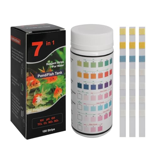 7 in 1 Aquarium Teststreifen, 100 Stück Aquarium Test Set für Süßwasser, Teich Fische Wasserqualität, Aquarium Wassertest zum Testen von Härte, Nitrit, Gesamtalkalität, Karbonat, freies Chlor,Cl2, pH von Piymnys