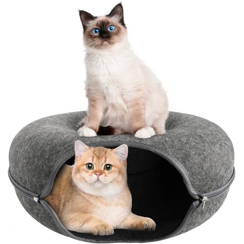 Katzentunnel Katzenbett Katzentunnel Donut Katzenhöhle für Draußen Katzentunnel aus Filz Katzenbett multifunktionalle,Zerlegbares und Waschbares Katzentunnelspielzeug 50x50x20cm von Piymnys