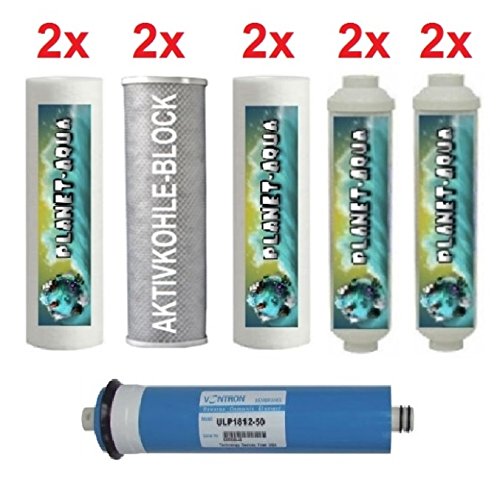 1 Jahr Ersatzfilter Set für 6 Stufen Wasserfilter Umkehrosmose Osmoseanlage inkl Membran Filter Kartuschen 10 Zoll für Wasser Aquarium Fische Trinkwasser Osmose 6 x Filtereinsatz und 4 Inline Patronen von Planet-Aqua